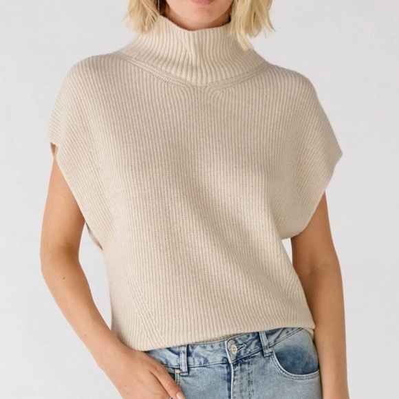 🌺Host Pick!🌺 OUI Boxy Cap sleeve Ribbed knit Cream/Oatmeal Wool blend Size 12 - Picture 5 of 14
